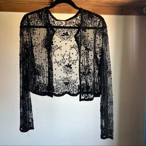 Vintage Black Scala Sheer Beaded Cardigan Top